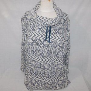 CHAPS womens 2XL White Navy Blue Aztec south west Cowl Neck Pullover Sweater